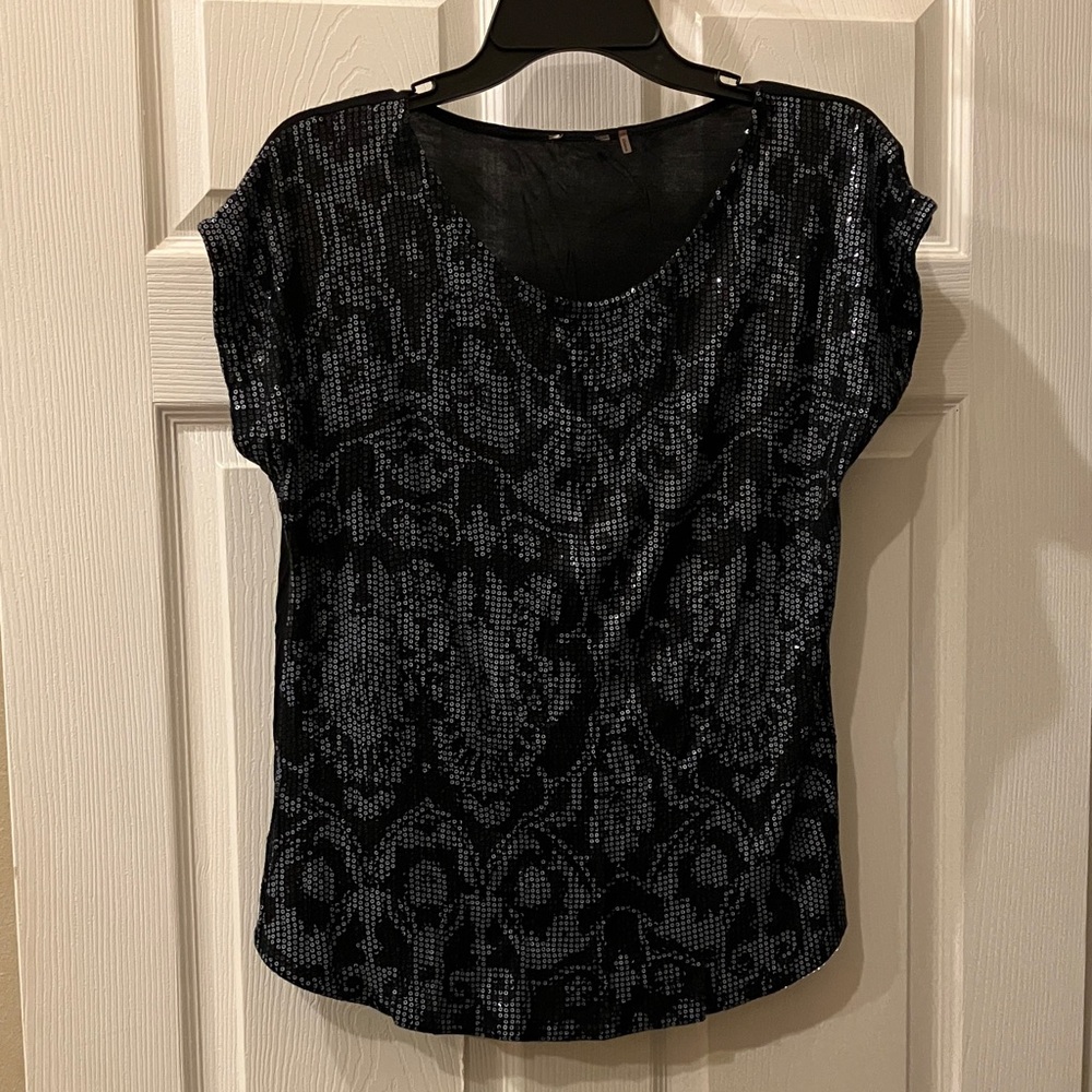 Women's Black & Gray Patterned Short Sleeve Top